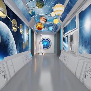 现代航天航空主题展厅走道3D模型下载